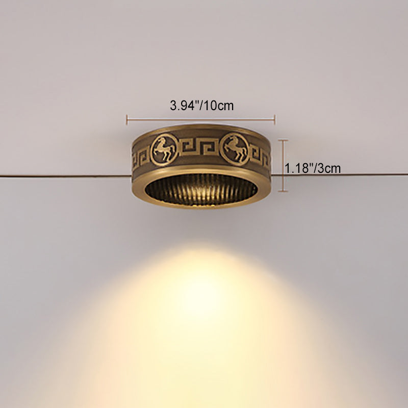 Traditionelle Chinesische Messing Aluminium Runde Pferd LED Downlight Unterputz Deckenleuchte Für Wohnzimmer 