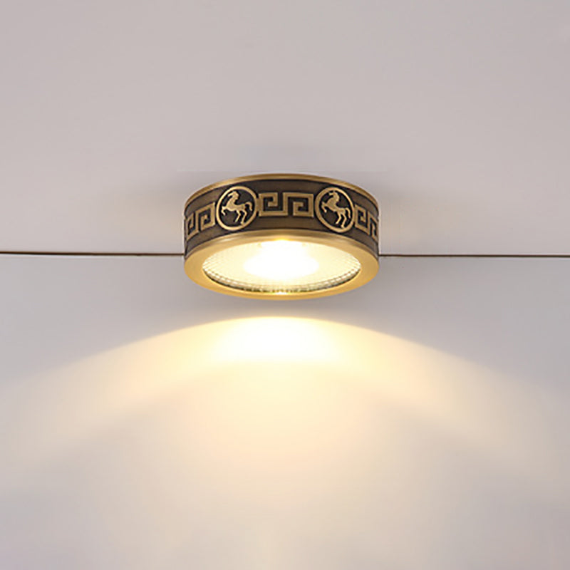 Traditionelle Chinesische Messing Aluminium Runde Pferd LED Downlight Unterputz Deckenleuchte Für Wohnzimmer 