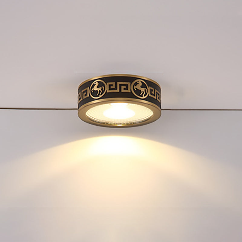 Traditionelle Chinesische Messing Aluminium Runde Pferd LED Downlight Unterputz Deckenleuchte Für Wohnzimmer 