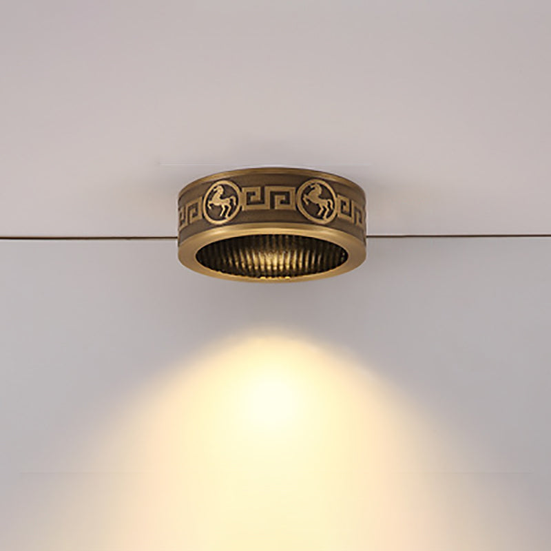 Traditionelle Chinesische Messing Aluminium Runde Pferd LED Downlight Unterputz Deckenleuchte Für Wohnzimmer 