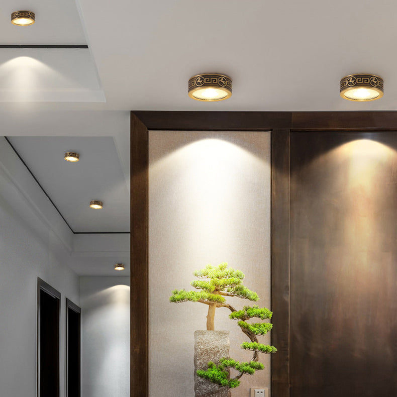 Traditionelle Chinesische Messing Aluminium Runde Pferd LED Downlight Unterputz Deckenleuchte Für Wohnzimmer 