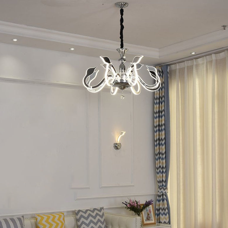 Modern Art Deco Iron Crystal Acrylic Swan LED Chandeliers For Living Room