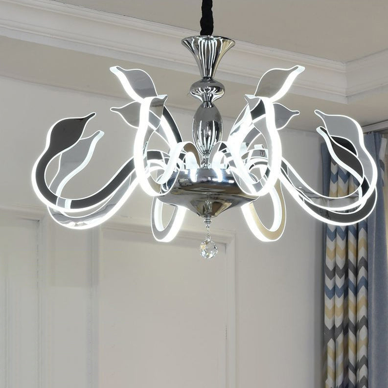 Modern Art Deco Iron Crystal Acrylic Swan LED Chandeliers For Living Room