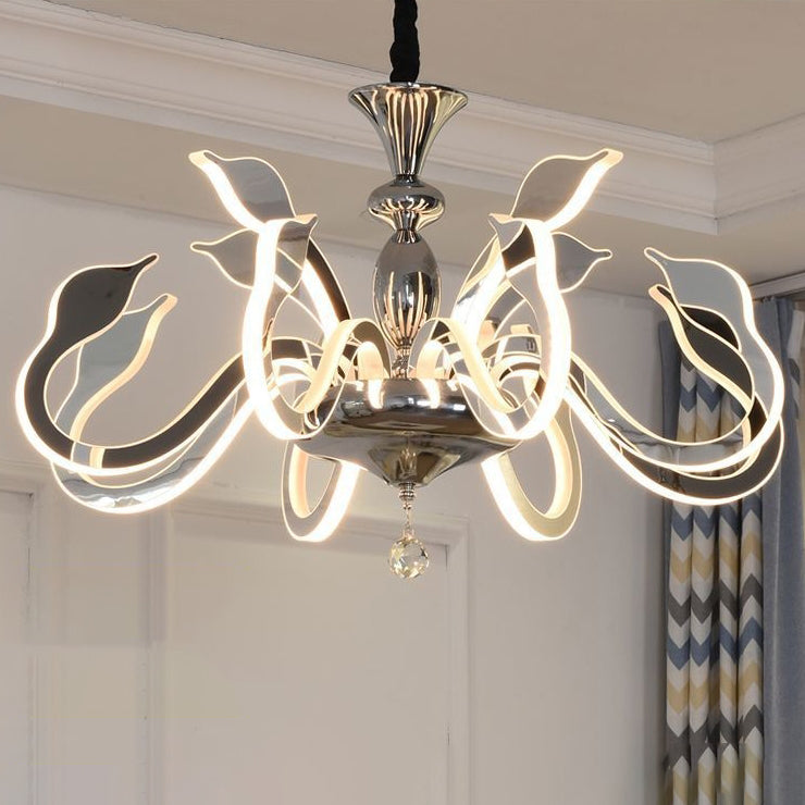 Modern Art Deco Iron Crystal Acrylic Swan LED Chandeliers For Living Room