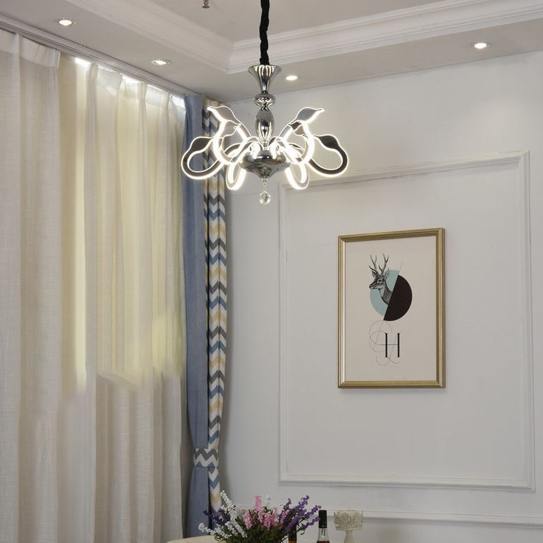 Modern Art Deco Iron Crystal Acrylic Swan LED Chandeliers For Living Room