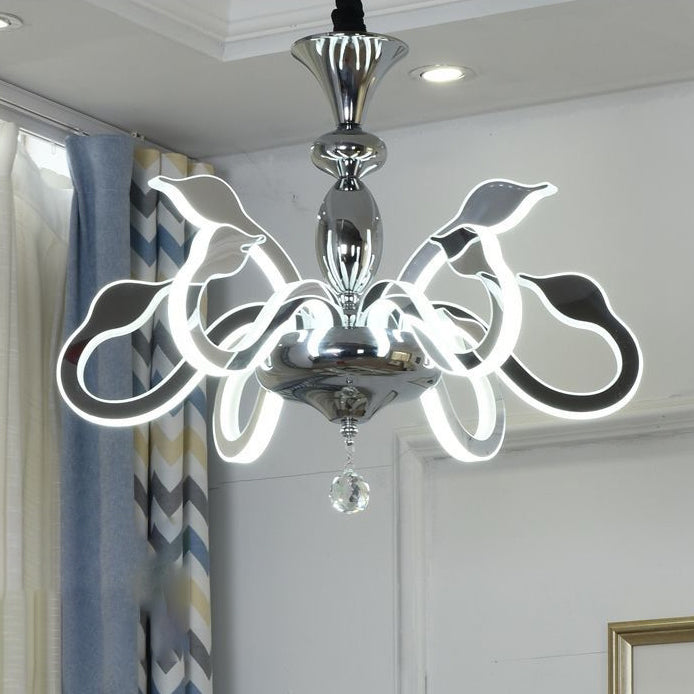Modern Art Deco Iron Crystal Acrylic Swan LED Chandeliers For Living Room