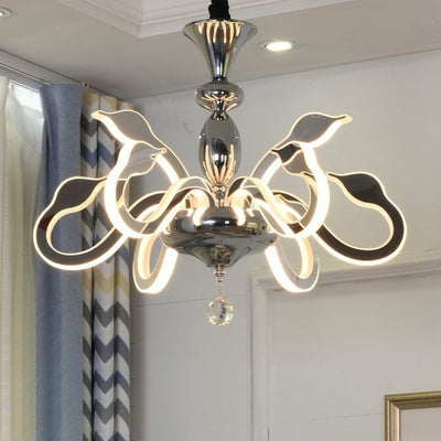 Modern Art Deco Iron Crystal Acrylic Swan LED Chandeliers For Living Room
