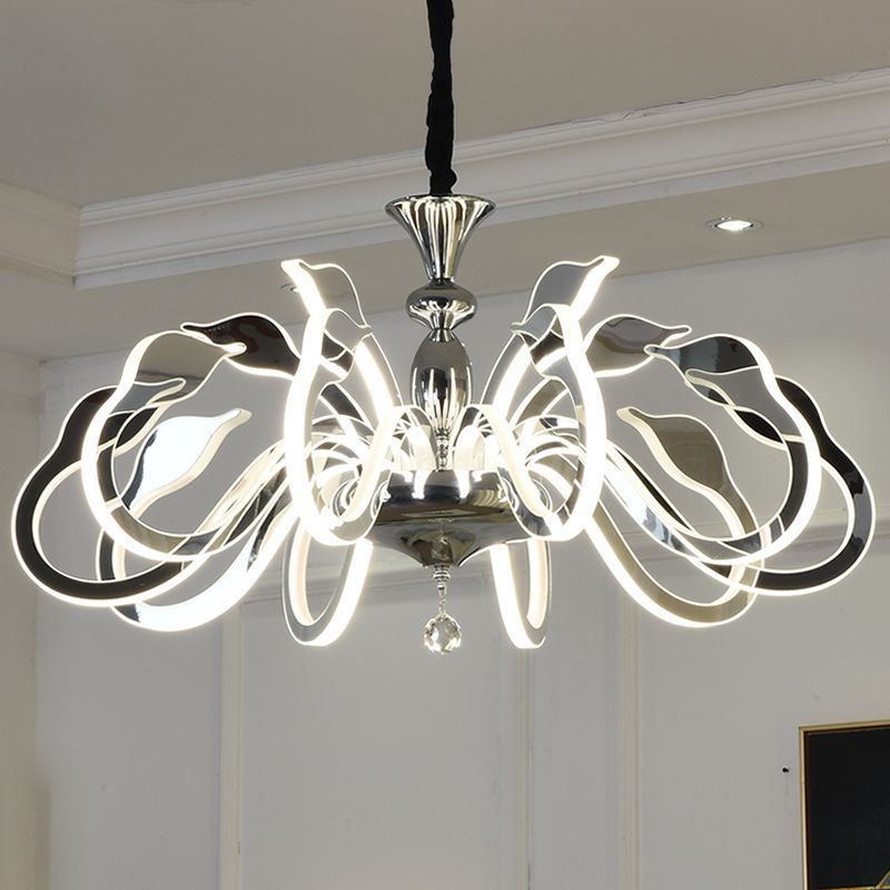 Modern Art Deco Iron Crystal Acrylic Swan LED Chandeliers For Living Room