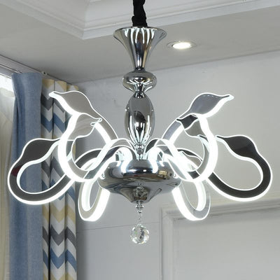 Modern Art Deco Iron Crystal Acrylic Swan LED Chandeliers For Living Room