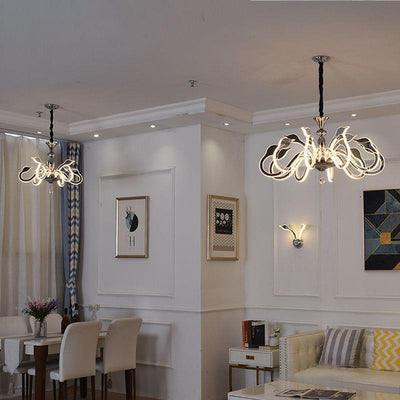 Modern Art Deco Iron Crystal Acrylic Swan LED Chandeliers For Living Room