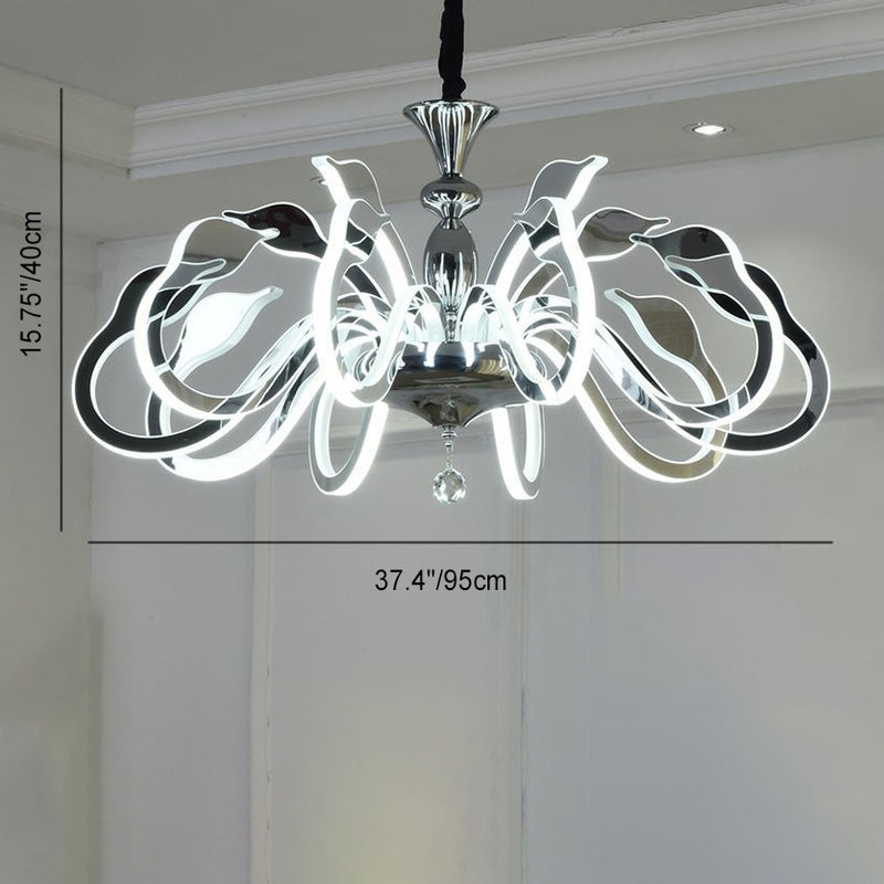 Modern Art Deco Iron Crystal Acrylic Swan LED Chandeliers For Living Room