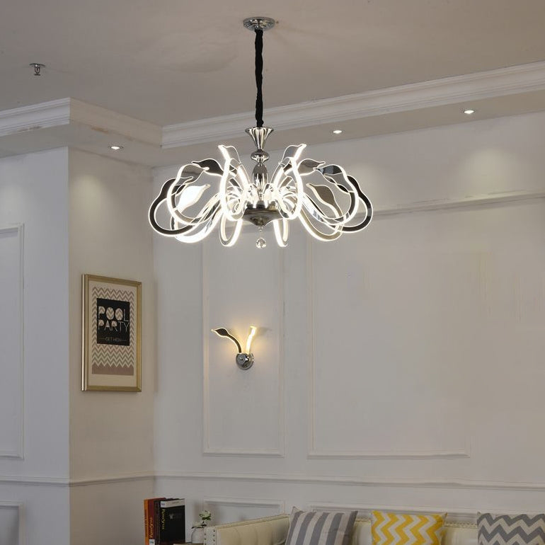 Modern Art Deco Iron Crystal Acrylic Swan LED Chandeliers For Living Room