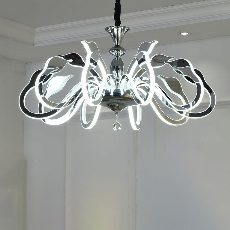 Modern Art Deco Iron Crystal Acrylic Swan LED Chandeliers For Living Room