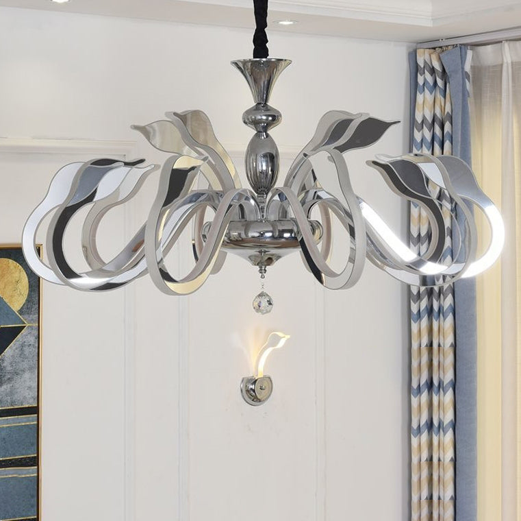 Modern Art Deco Iron Crystal Acrylic Swan LED Chandeliers For Living Room