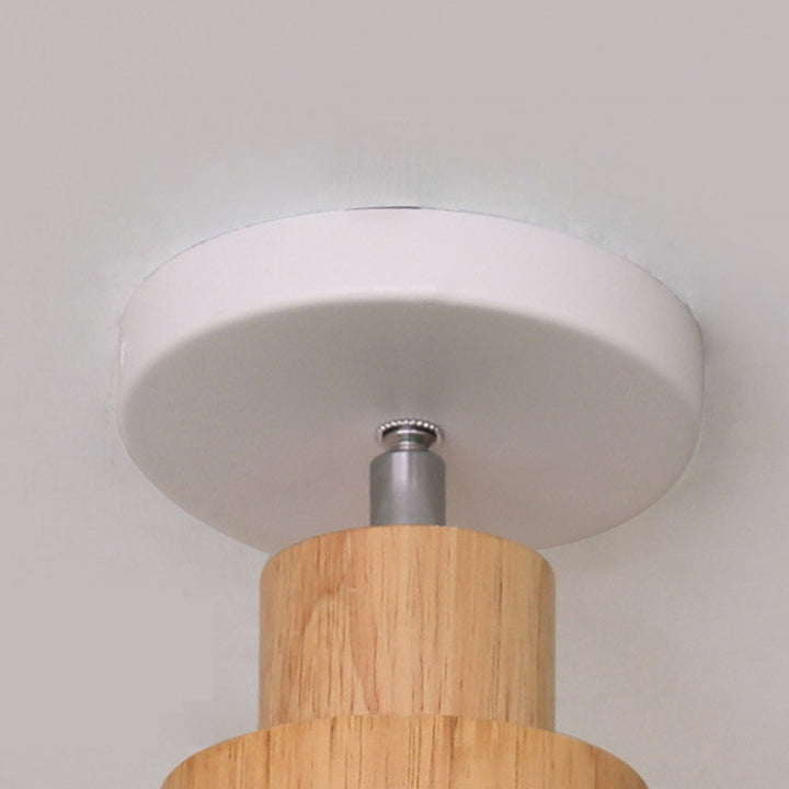 Contemporary Scandinavian Iron Wood Cone Cylinder Adjustable 1-Light Semi-Flush Mount Ceiling Light For Hallway