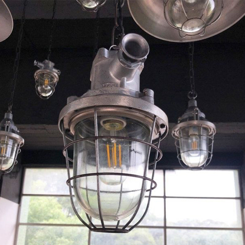 Zeitgenössische industrielle Eisenglaskäfiggranate 1-Licht-Pendelleuchte für Esszimmer 