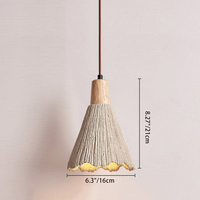 Traditionelle japanische Holzzement-Pendelleuchte mit konischer Streifenmaserung und 1 Licht für Esszimmer 