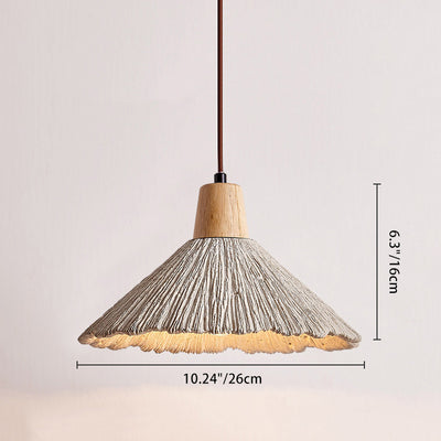 Traditionelle japanische Holzzement-Pendelleuchte mit konischer Streifenmaserung und 1 Licht für Esszimmer 