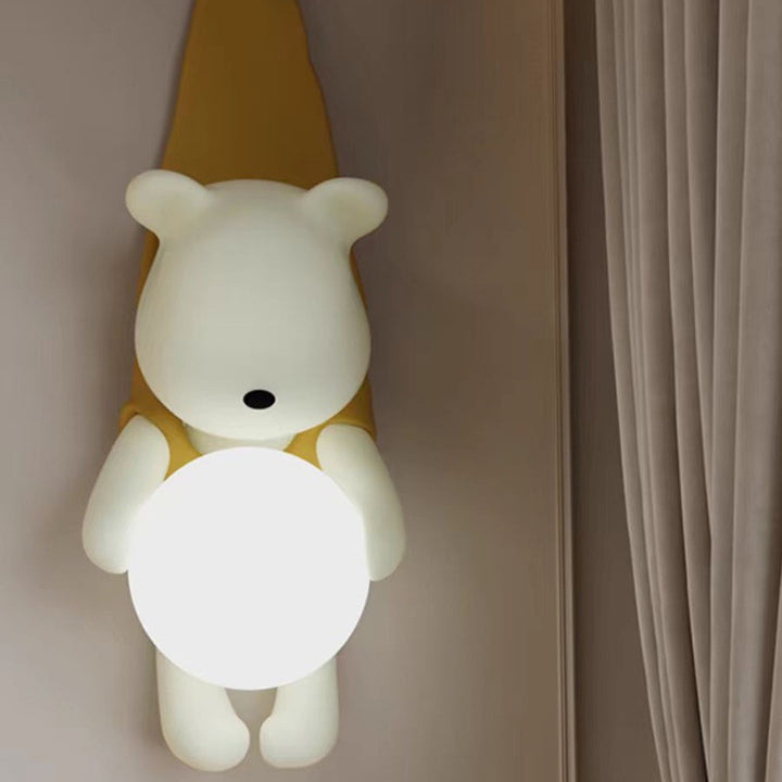 Contemporary Creative Kids Hanging Bear Resin PMMA 1-Light Wall Sconce Lamp For Bedroom