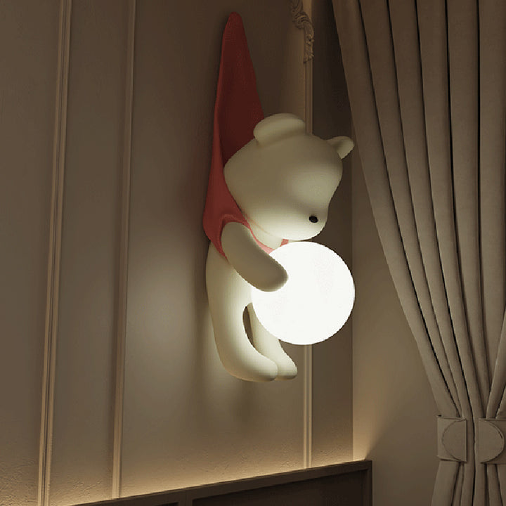 Applique murale 1 lumière en résine PMMA avec ours suspendu pour chambre d'enfant contemporaine 