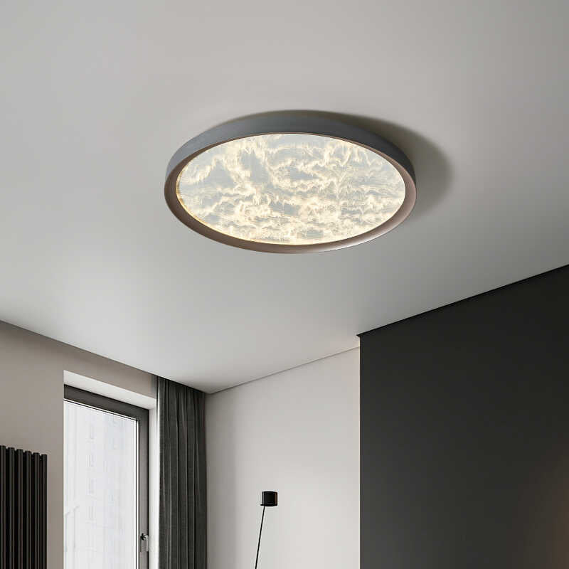 Plafonnier LED Rond en Aluminium et Acrylique avec Flamme en Fer Simplicité Moderne pour Chambre 