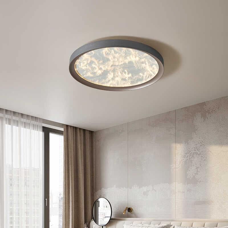 Plafonnier LED Rond en Aluminium et Acrylique avec Flamme en Fer Simplicité Moderne pour Chambre 