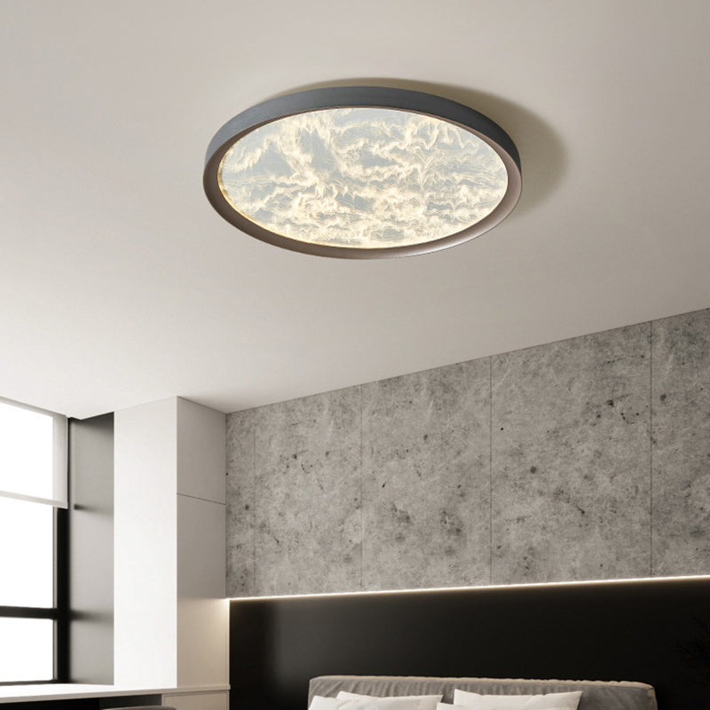 Plafonnier LED Rond en Aluminium et Acrylique avec Flamme en Fer Simplicité Moderne pour Chambre 