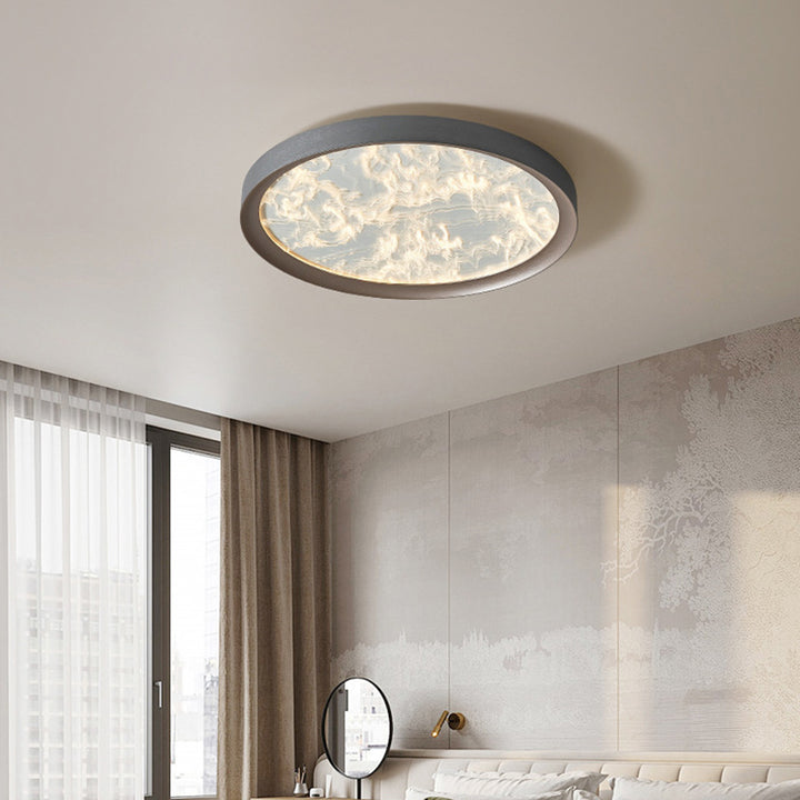 Plafonnier LED Rond en Aluminium et Acrylique avec Flamme en Fer Simplicité Moderne pour Chambre 