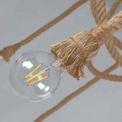 Lustre semi-encastré à 10 lumières en corde de chanvre industriel contemporain avec fer et toile d'araignée pour salle à manger 