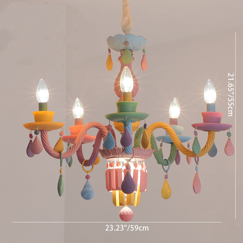 Moderne Art Deco Kinder Kerze Bunte Edelstahl Glas 5/6/8 Licht Kronleuchter Für Schlafzimmer 