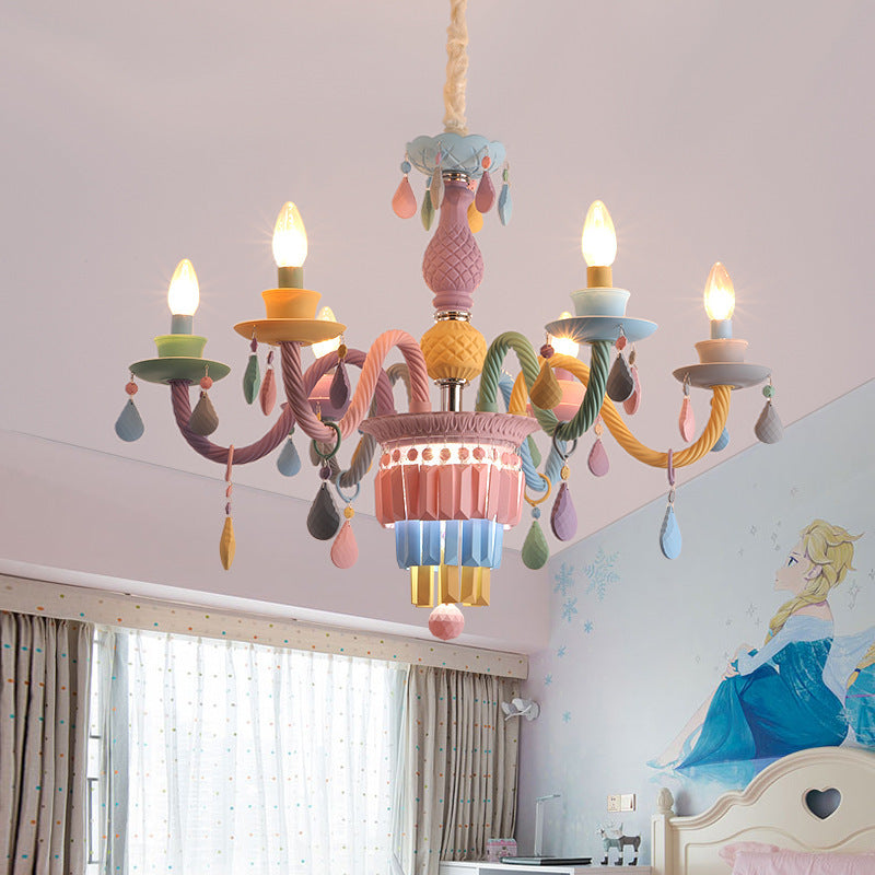 Moderne Art Deco Kinder Kerze Bunte Edelstahl Glas 5/6/8 Licht Kronleuchter Für Schlafzimmer 