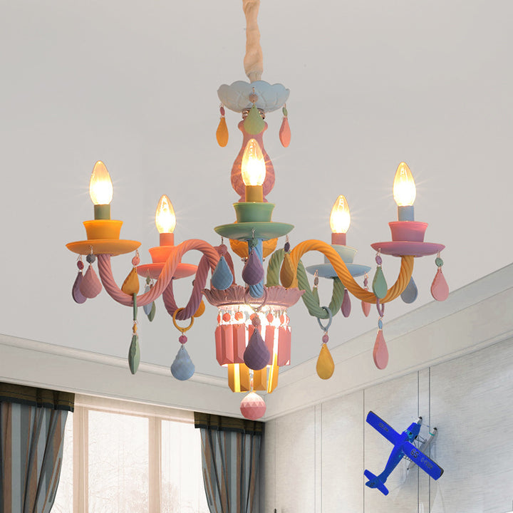 Candelabros Modernos de Arte Deco para Niños de Colores de Acero Inoxidable Vidrio 5/6/8 Luces para Dormitorio 