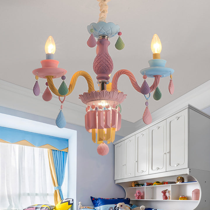 Moderne Art Deco Kinder Kerze Bunte Edelstahl Glas 5/6/8 Licht Kronleuchter Für Schlafzimmer 