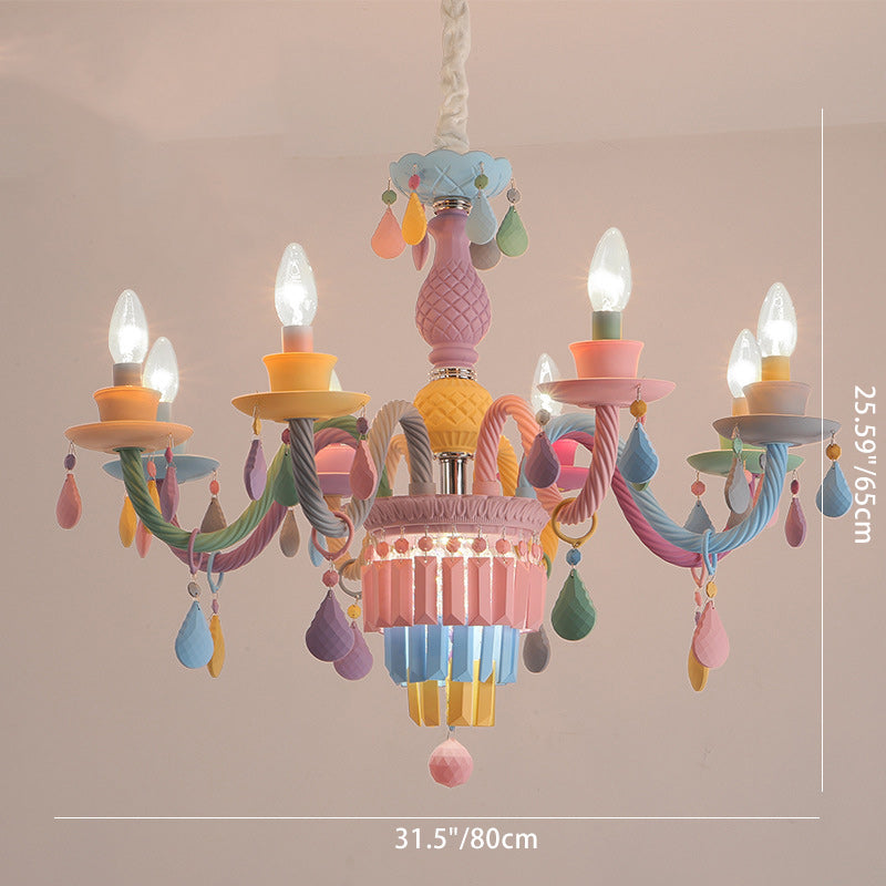 Moderne Art Deco Kinder Kerze Bunte Edelstahl Glas 5/6/8 Licht Kronleuchter Für Schlafzimmer 