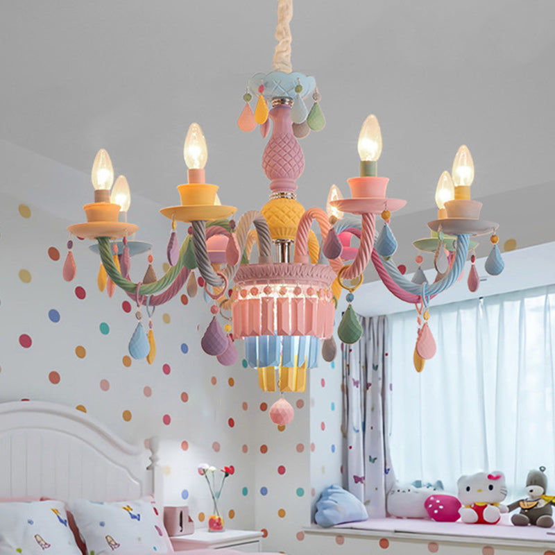 Moderne Art Deco Kinder Kerze Bunte Edelstahl Glas 5/6/8 Licht Kronleuchter Für Schlafzimmer 