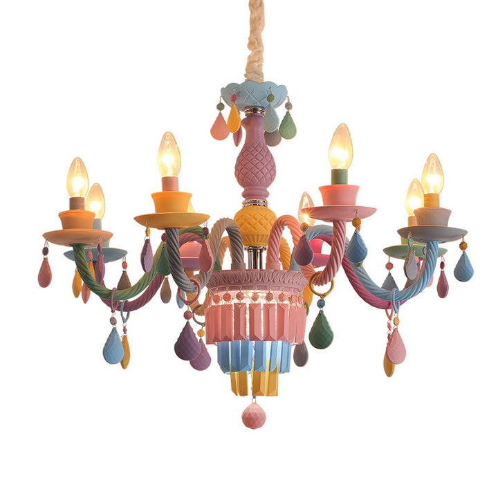 Moderne Art Deco Kinder Kerze Bunte Edelstahl Glas 5/6/8 Licht Kronleuchter Für Schlafzimmer 