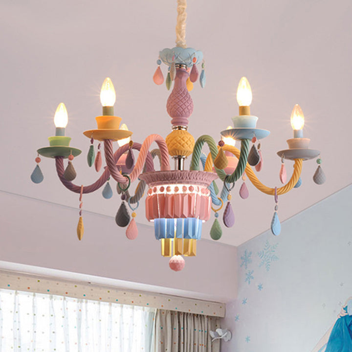 Moderne Art Deco Kinder Kerze Bunte Edelstahl Glas 5/6/8 Licht Kronleuchter Für Schlafzimmer 