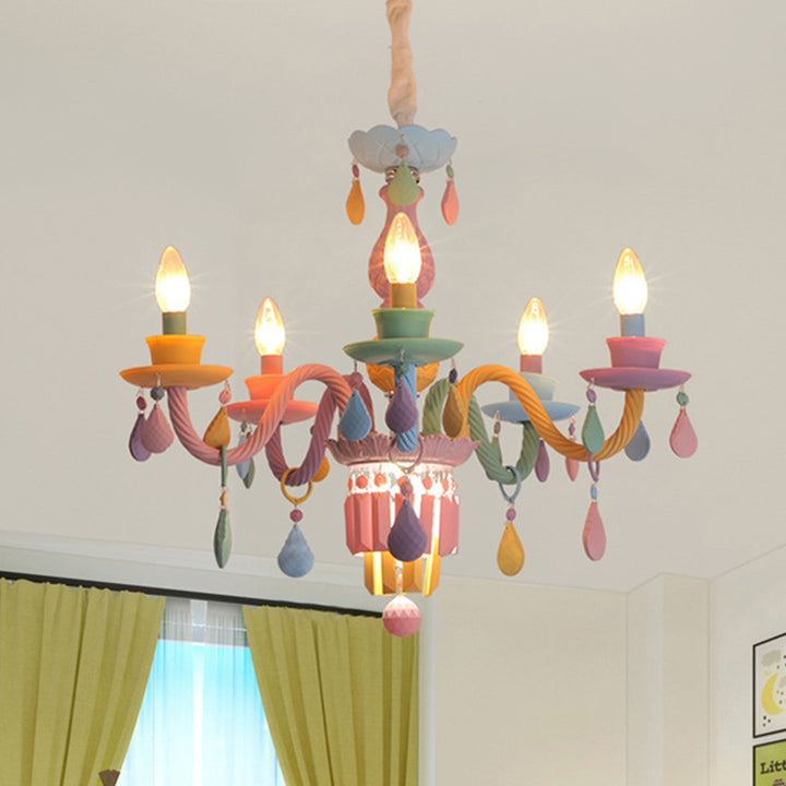 Moderne Art Deco Kinder Kerze Bunte Edelstahl Glas 5/6/8 Licht Kronleuchter Für Schlafzimmer 