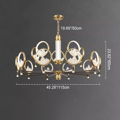 Traditionelle Chinesische Messing Glas Runde Berg LED Kronleuchter Für Wohnzimmer 