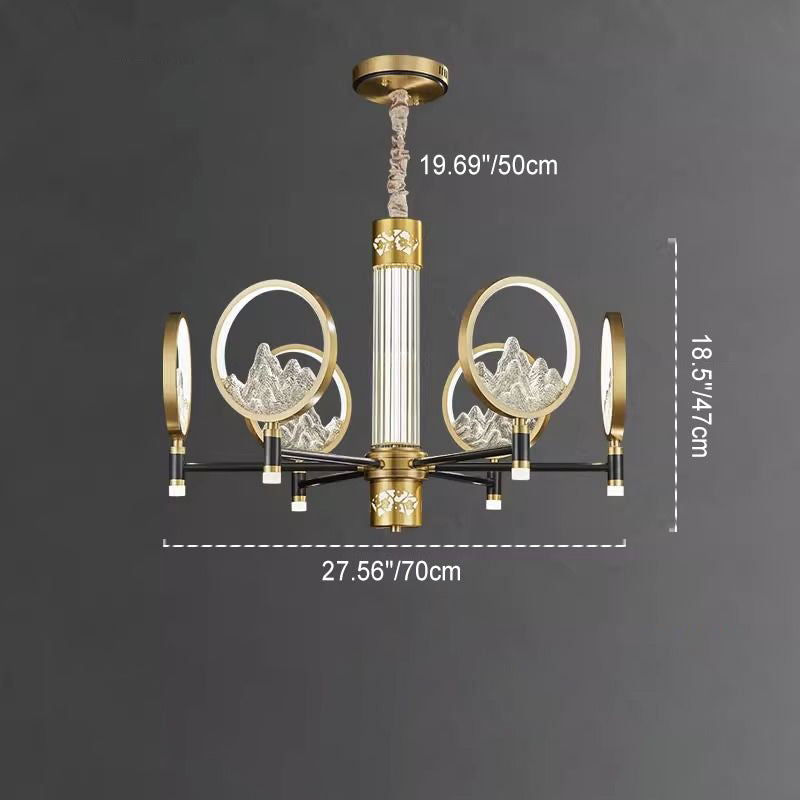 Traditionelle Chinesische Messing Glas Runde Berg LED Kronleuchter Für Wohnzimmer 