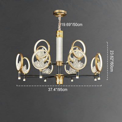 Traditionelle Chinesische Messing Glas Runde Berg LED Kronleuchter Für Wohnzimmer 