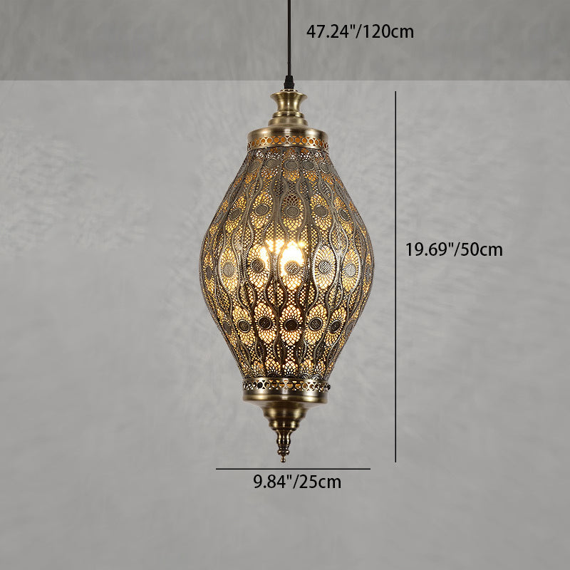 Suspension moderne bohème elliptique en fer ajouré à 1 lumière pour salle à manger 