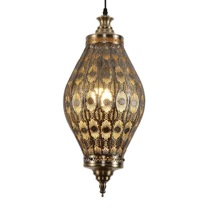 Suspension moderne bohème elliptique en fer ajouré à 1 lumière pour salle à manger 
