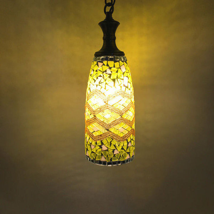 Suspension contemporaine en verre et fer style bohème avec mosaïque cylindrique à 1 lumière pour salle à manger 