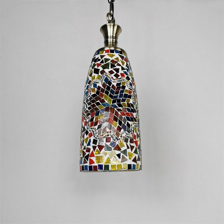 Suspension contemporaine en verre et fer style bohème avec mosaïque cylindrique à 1 lumière pour salle à manger 