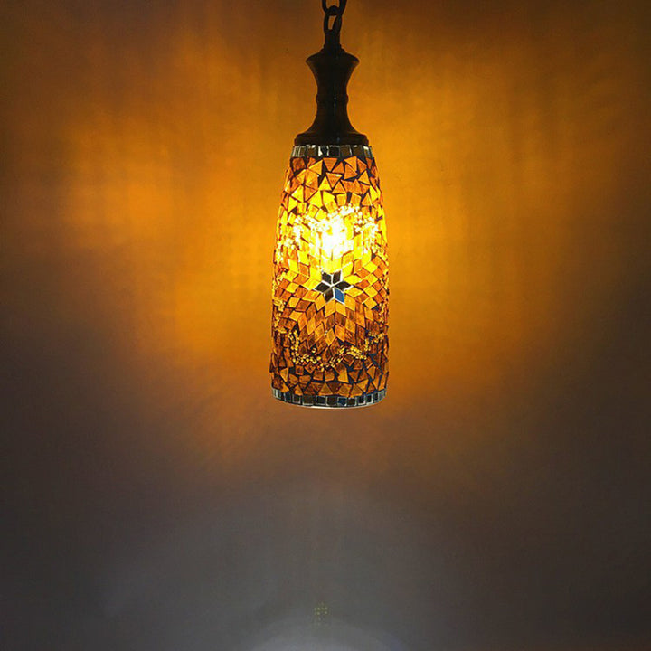 Suspension contemporaine en verre et fer style bohème avec mosaïque cylindrique à 1 lumière pour salle à manger 
