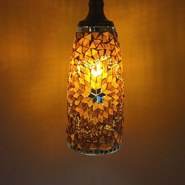 Suspension contemporaine en verre et fer style bohème avec mosaïque cylindrique à 1 lumière pour salle à manger 