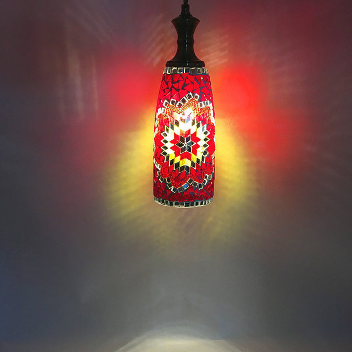 Suspension contemporaine en verre et fer style bohème avec mosaïque cylindrique à 1 lumière pour salle à manger 