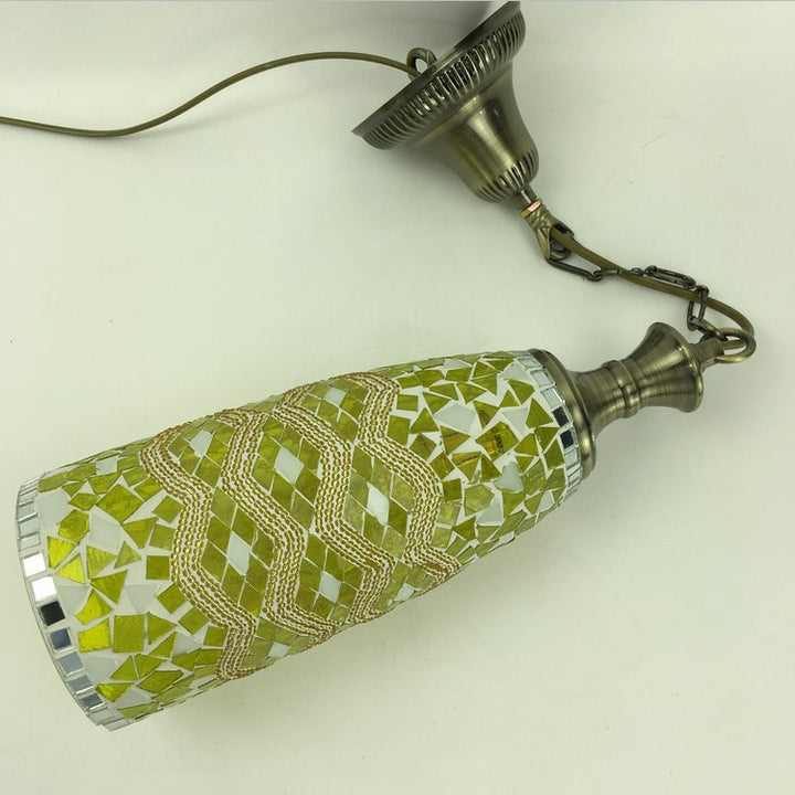 Suspension contemporaine en verre et fer style bohème avec mosaïque cylindrique à 1 lumière pour salle à manger 
