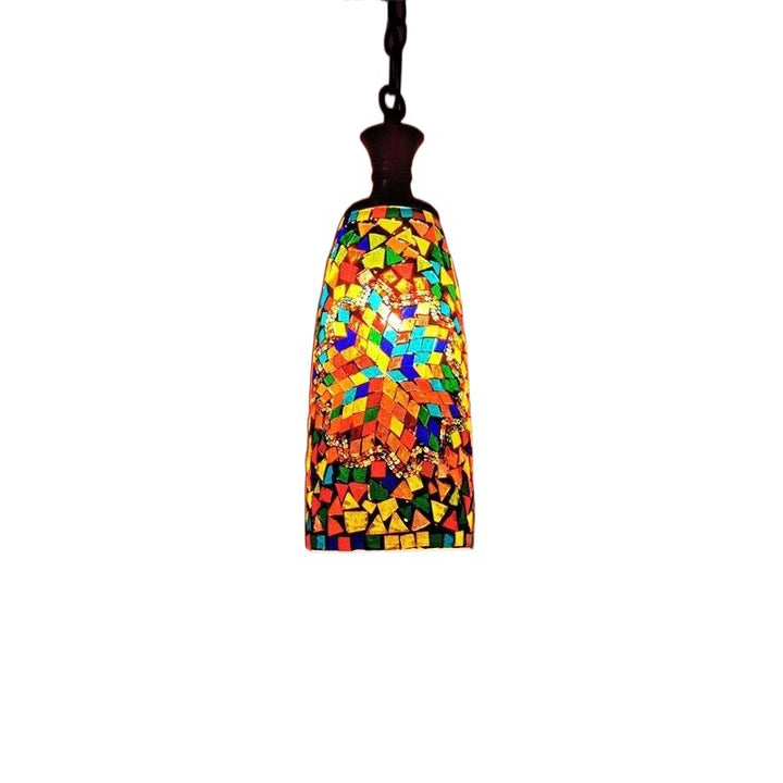Suspension contemporaine en verre et fer style bohème avec mosaïque cylindrique à 1 lumière pour salle à manger 